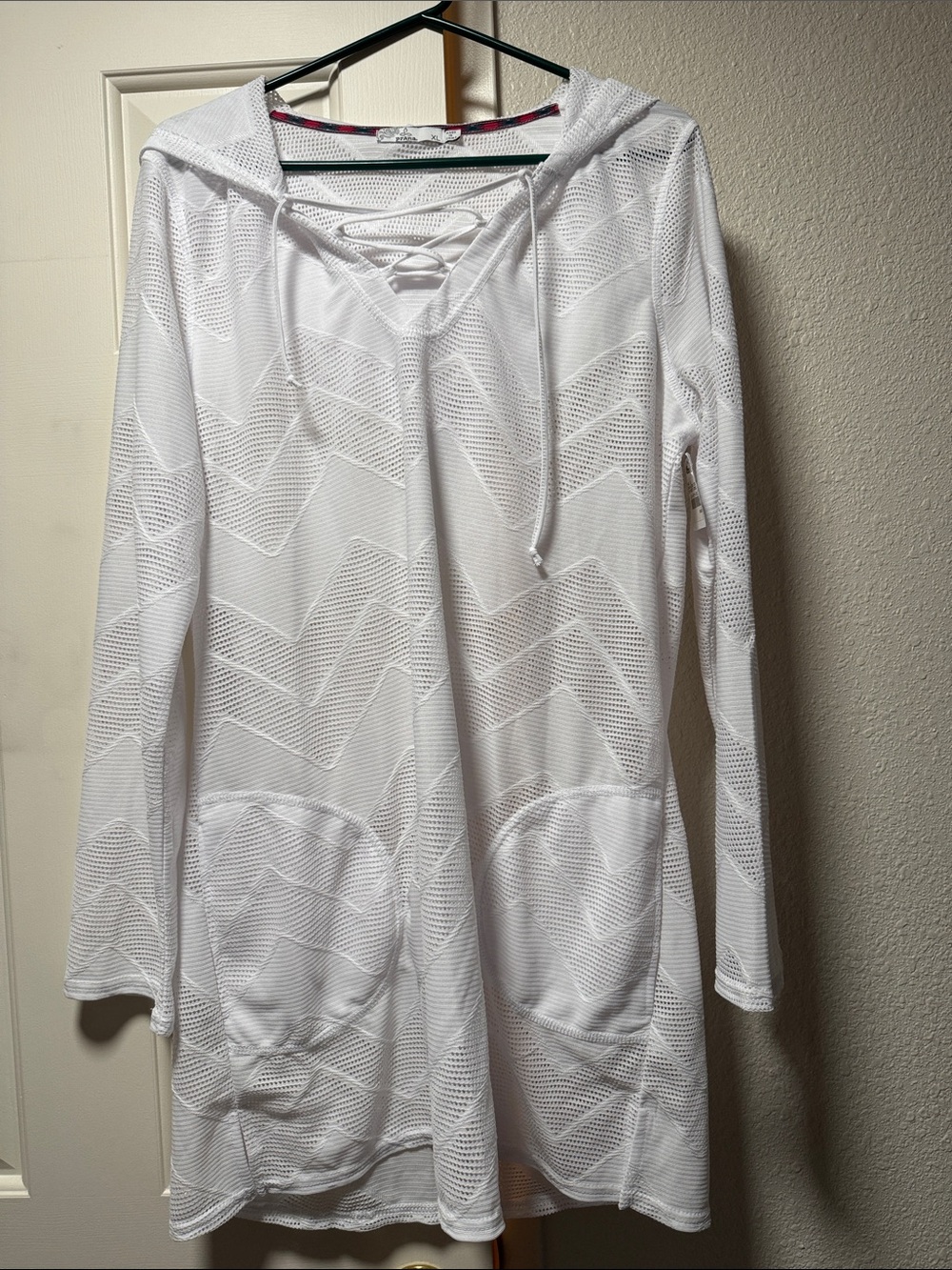 PrAna White Mesh Hooded Swim Coverup